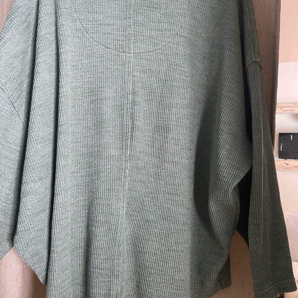 Free People, Easy V Sweatshirt in Dried Pine: Green/Blue - Picture 10 of 11